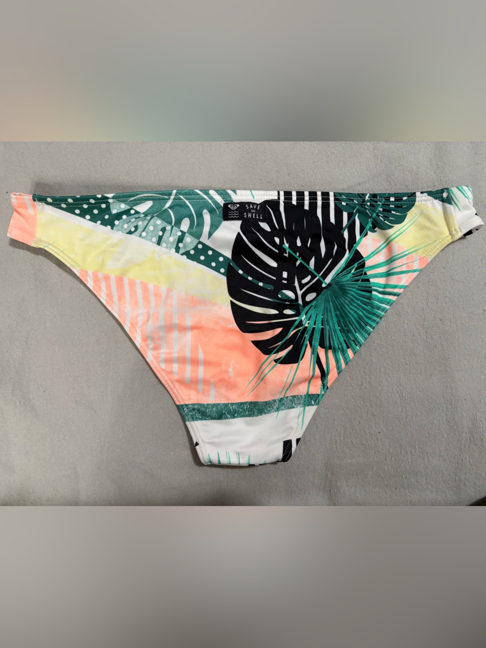 Roxy Women's Tropical Leaf Print Bikini - Black, Green, Peach, Yellow, White - Picture 4 of 7